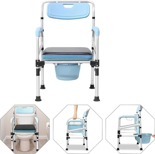 Silla WC Inodoro Asiento De Ducha Y Silla Regulable En Altura Silla De Noche Cómoda De Cabecera Plegable Silla Con Inodoro Incorporado Asiento Ergonómico Para Ancianos En Casa