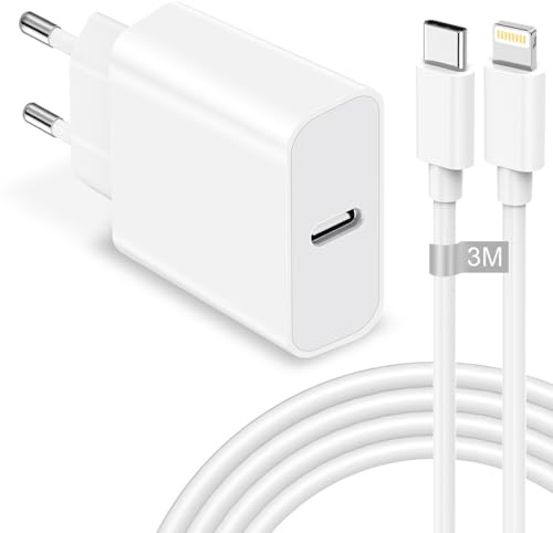 Cargador iPhone 25W USB C Rápido Con Cable 3M - Compatible Con iPhone 14 Pro Max/14 Plus/13/12/11/X - Adaptador Tipo C