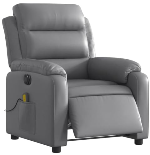 vidaXL Massagesessel Elektrisch, Sessel Verstellbare Rückenlehne Fußteil, Fernsehsessel Relaxsessel mit Liegefunktion, Liegesessel Polstersessel Ruhesessel, Grau Kunstleder