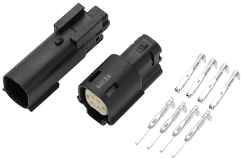 INFINAUTO 4 Pin Headlight Waterproof Connector Plug, 1.5mm Series Male Female Wire Terminal Connector for Harley-Davidson Plastic Copper Black, 1 Set