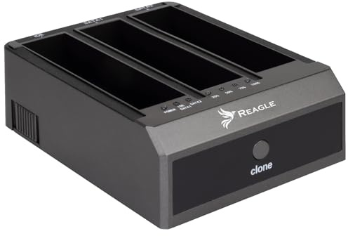 Reagle Base de carga para discos duros de 2,5 y 3,5 HDD/SSD, 3 bahías, función de clonación offline, USB 3.2 Gen 1, 18TB, aluminio, SuperSpeed 5 Gb/s, Plug & Play, incluye fuente de alimentación y