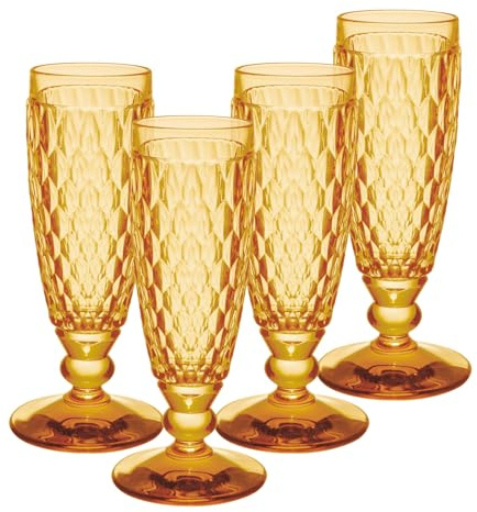 Villeroy & Boch Boston Saffron - Lot de 4 flûtes à champagne colorées avec motif à facettes - 145 ml - Passent au lave-vaisselle - Jaune