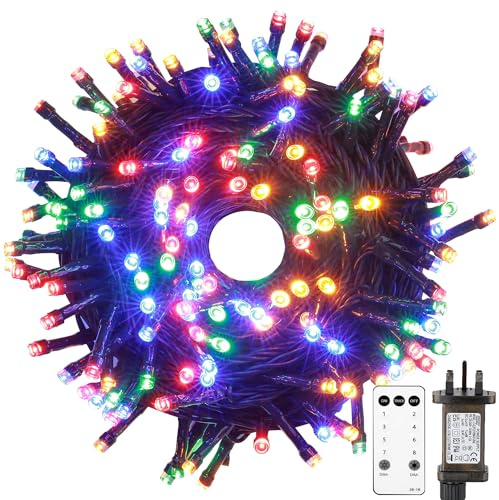 Tacobey Christmas Tree Lights Mains Powered - 66ft/20m 200 Led Fairy String Lights with Plug/Remote/8 Modes/Timer, Waterproof Lights for Indoor Outdoor Xmas Decorations (Multicolor)