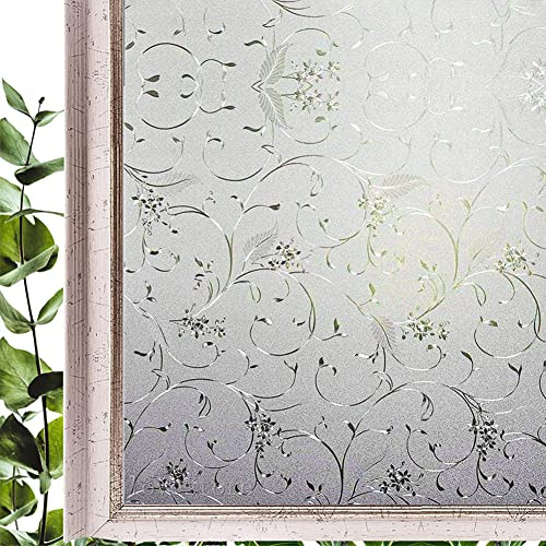 Hoonng Fensterfolie Blickdicht Selbsthaftend Motiv Ranke Sichtschutz 30x200cm