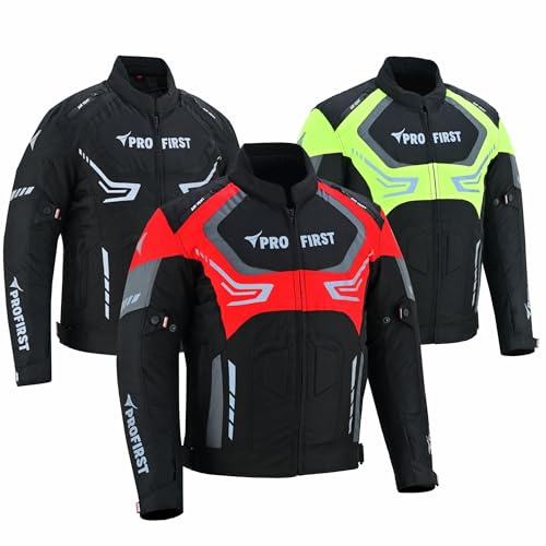 PROFIRST Motorbike Men’s Riding Jacket Motorcycle Jacket for Men Waterproof Protective Biker Jacket CE Armored Protection (UK, Alpha, M, Regular, Regular, Red)
