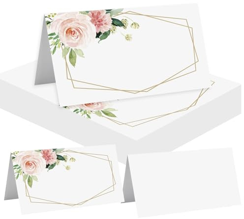 AIBAOBAO 50pcs Wedding Place Cards, 9 x 10cm Table Name Place Cards Seating Placement Tags Wedding Name for Table Setting, Christmas Party Decors, Flower Design, Gift (Rosa)