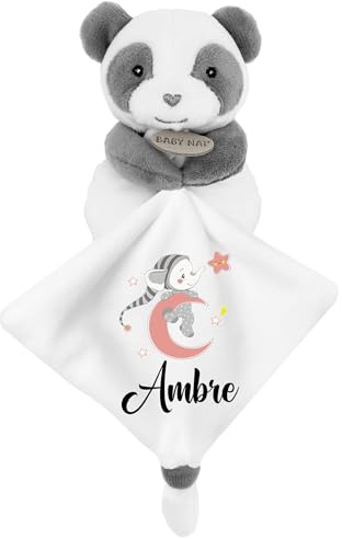 KDO MAGIC - Personalisiertes Schmusetuch - Personalisiert mit einem Namen - Anpassbares Geschenk für Kinder - Geschenkidee zur Geburt, Baby, Geburtstag, Taufe (Motiv: Rosa Mond, Panda)