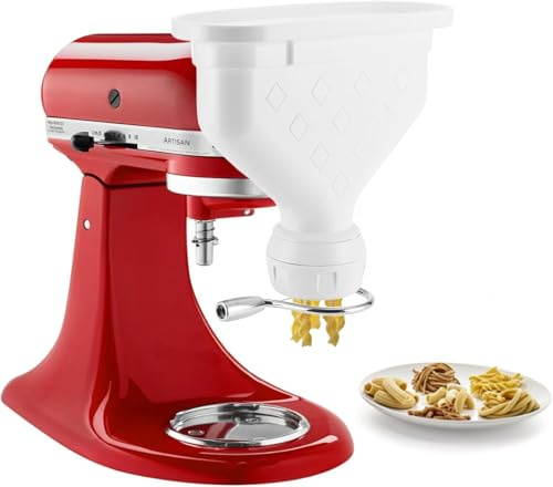 Pasta Maker Attachment for KitchenAid Stand Mixer with 6 Shaping Discs | Heavy Duty Home made Pasta Press Attachment with 2 Feed Port, Includes 6 Shaping Discs, Easy Clean Accessories