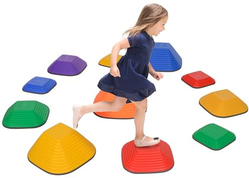 AIYAPLAY Balance Stepping Stones for Kids, 11-Piece Non-Slip Stackable River Stones, Obstacle Courses for Balance and Motor Skills, Indoor Outdoor Sensory Toy Gift for Ages 3-8 Years