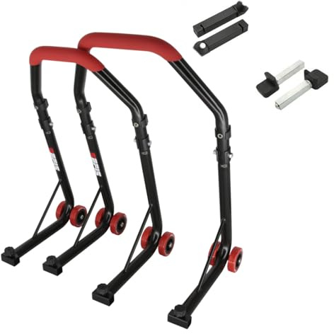 SEFIS D18 Motorradständer Set Vorder- und Hinterrad Motorradheber Serviceständer Front und Heck Motorrad montageständer ständer (Rot, Dorn/Standard)