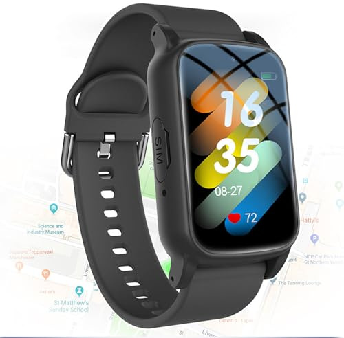 Weyot 4G Pulsante di Chiamata di Emergenza per Anziani, Bracciale SOS Anziani Salvavita GPS Allarme Caduta, Geo-Recinzione Impermeabil IP67 Orologio Smartwatch per Anziani,Black