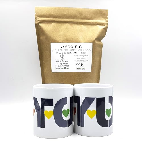 CAFE SIN INTERMEDIARIOS - Arcoíris - pour cafetière italienne - moka - Pack Café + Dos Mugs - Torréfaction hebdomadaire - Emballé à l'expédition - Intensité de saveur faible