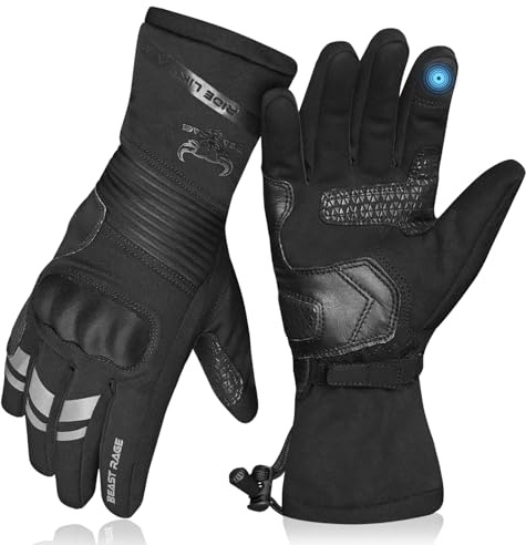 BEAST RAGE Motorbike Gloves for Men Women Waterproof,Windproof,Thermal Winter Motorcycle Gloves Touchscreen,Full-Finger Biker Gloves,Anti-Slip,Shockproof Breathable Riding Gloves (Black, L)