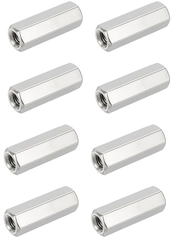 HiPicco Hex Coupling Nuts, M10 x 1.0-Pitch 30mm/1.18 Length Metric Fine Thread, 8 Pack 304 Stainless Steel Rod Coupling Nut for Threaded Rods & Studs