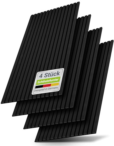 Juskys Akustikpaneele 4er Set 120x60 cm 2,88 m² | Ruhe statt Hall in Wohnzimmer & Büro | Wandpaneele mit Holzoptik | geprüfte Schallabsorption & flammhemmend | Eiche Schwarz