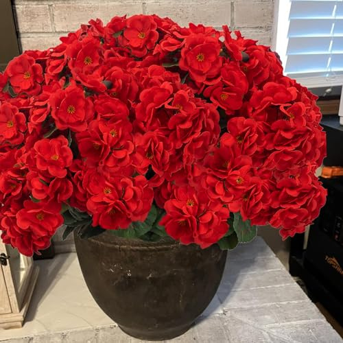 Zaphyron 6 Stück Geranien Künstlich für Draußen, Kunst Geranien Blumen,künstliche balkonpflanzen, künstliche Blumen wie echt, geranien Pflanzen Zuhause Garten Tischdekoration (Rot)