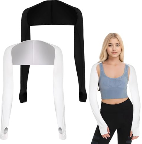Sahunfri 2 Stück UV Schutzkleidung Damen Neue Upgrades-Version Arm Sleeve, Armstulpen Damen Sommer Armmanschetten mit Fingerlöchern, UV Schutz Ärmel Unisex Geeignet zum Bergsteigen (Weiß Schwarz”)