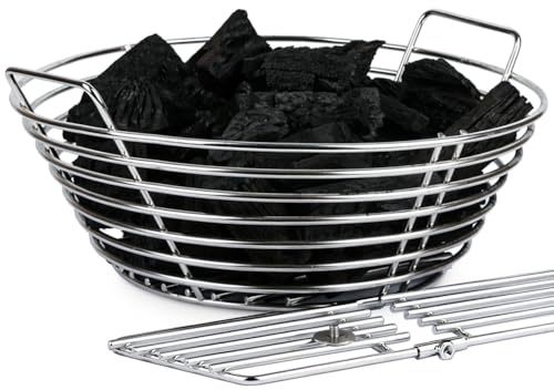 Dallden Stainless Steel Charcoal Ash Basket for Large Big Green Egg & Kamado Joe Classic, Lump Charcoal Basket with Divider,Accessories for Big Green Egg