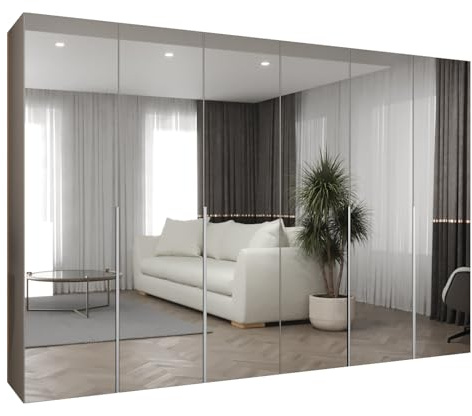 MEBLE KRYSPOL - Kleiderschrank mit Spiegel - Drehtürenschrank - Schrank 300 x 202 x 52 cm - Garderobenschrank Schlafzimmer, Flur, Jugendzimmer - Kaschmir, Griff Kaschmir - Alicante 3