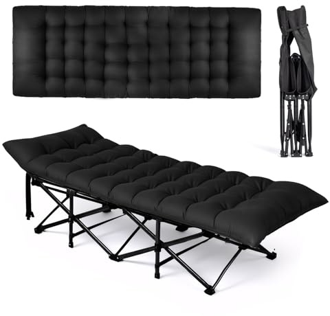 Bonnlo Cama Plegable con colchón – Cama de Camping de 600D Oxford, para Carpa, Plegable para jardín, Camping y Playa, 190×71x36 cm, Negra