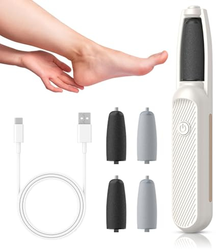 Râpe électrique pour pieds - Kit de pédicure rechargeable - 4 rouleaux interchangeables - 3 vitesses - Appareil efficace pour enlever les callosités, les cors et la peau sèche