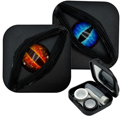 LADYPONYCSC Halloween Style Black Contact Lens Cases (Case Only, No Contacts) 2-Pack- Spooky Gothic Style Leak-Proof Storage for Costume & Colored Lenses