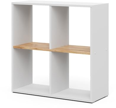 Vicco Raumteiler Tetra, Weiß/Goldkraft Eiche, 72 x 72.6 cm | zur Aufbewahrung und Präsentation von Büchern oder Dekoboxen