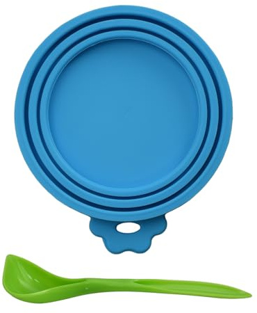 6 Pack Pet Can Lids For Tins, Sky Blue Silicone Can Covers for Tins, Reusable Tin Lids for Dog Food for Dog and Cat, Tin Covers for Dog Food Fits Standard Size Cans Bring 1 Green Spoon