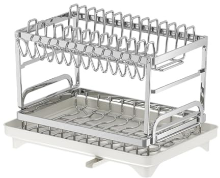 KESOTO Escurridor de Platos de 2 Niveles, Organizador de Platos para Encimera, Soporte de Secado de Acero Duradero, Adecuado para Organizar Más