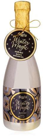 Gel douche Accentra WINTER MAGIC en bouteille de champagne, gel douche soin, gel bain au champagne-vin pétillant - prosecco - optique, parfum : musc vanille, cadeau femme Noël