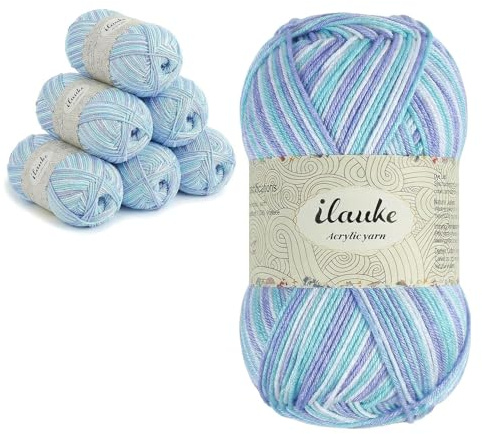 ilauke Crochet Yarn, 300g Acrylic Yarn, DK Soft Breathable Knitting Yarns | Breathable Knitting Yarns for Blankets, Clothes, Amigurumi & DIY Crafts, Granny Squares, 3D Crochet Patterns, Purple-Blue