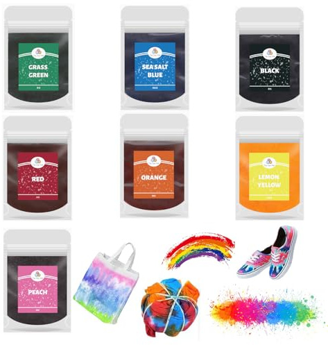 Nurila 7 Farben Stoffmalfarbe Batikfarben Set, Stoffmalfarben Waschfest | Textil Farbpulver, Waschfes Stoff Batik Set DIY Creative Art Fabric Paint Für T-Shirts, Stofftaschenund Anderetextilien(70g)
