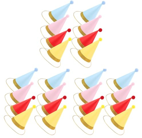 DOITOOL 24 Piezas Sombreros Cono con Pompón y Borde Dorado para Fiesta Infantil Gorras de Papel para Cumpleaños Bebés Decoración para Celebraciones y Eventos