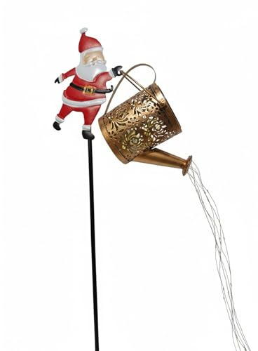 Lámpara Solar en Forma de Santa Claus con Regadera, Luz de Navidad de Estilo Vintage en Metal, Decoración de Jardín con Luces LED, Iluminación Exterior Impermeable para Patios, Céspedes y Caminos