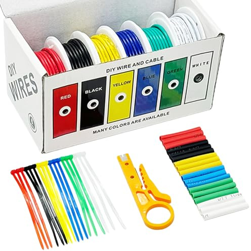 Lot de câbles électriques en silicone 22 AWG, 0,3 mm², en 6 couleurs, 10 m par rouleau, flexible et doux, bobine de fil de cuivre étamé pour bricolage, voiture, avions RC, lampes, câbles électriques