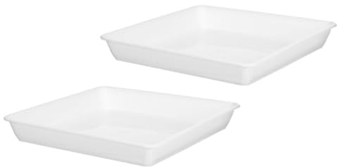 Mikikit Lot de 2 Soucoupes Carrées en Plastique Blanc 35 CM Plateau de Fond de Pot de Fleurs Résistant aux Intempéries pour Balcon Extérieur Bac de Récupération D’Eau pour Jardinières