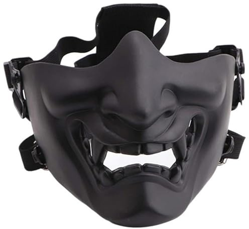 Máscara de Airsoft, Máscara de Samurai Media Cara Airsoft Oni Suave con una Sonrisa Demoníaca Protectora para Halloween, Baile de Máscaras, Juegos y Fiestas al Aire Libre, Media Cara para Uso Diario