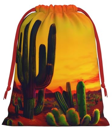 Bolsas de regalo con cordón con estampado de cactus en el desierto para Navidad, vacaciones, boda, cumpleaños, bolsa de regalo L