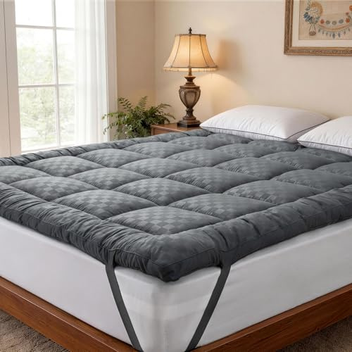 Mattress Topper Double - 1000GSM Quilted Microfiber Topper, 135x190, Grey