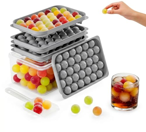 Round Ice Cube Trays with Lid and Ice Bin Storage Container, Sphere Ice Cube Mould 3X 32pcs 2cm Mini Ball Ice Cube Tray for Freezer Easy Release, Circle Ice Cube Moulds for Cocktail, Whiskey, Coffee G