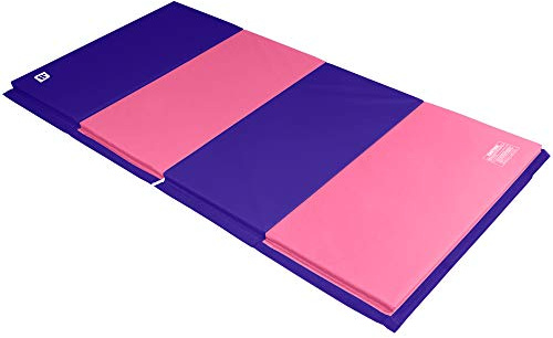 We Sell Mats 4 ft x 8 ft x 1.5 in Gymnastics Mat, Folding Tumbling Mat, Portable with Hook & Loop Fasteners, Purple / Pink