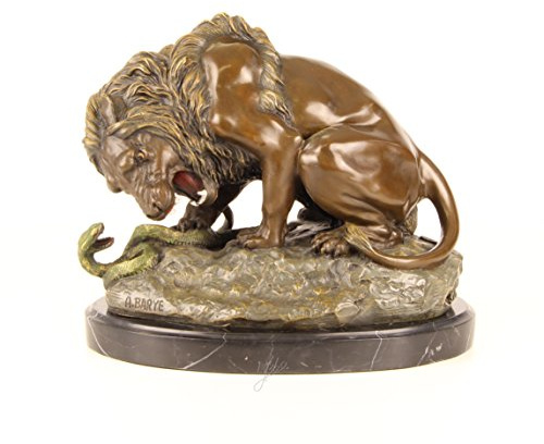 Decoratie Bronzefigur Skulptur Bronzeguss Motiv:Löwe und Schlange Höhe 24 cm
