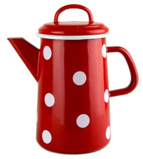 Mündner Emaille - Kaffeekanne, Teekanne - Kanne - Emaile - 1,6 Liter - Farbe: Rot mit weißen Punkten
