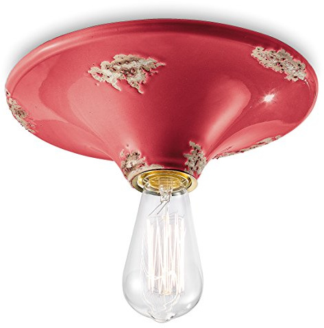 Ferroluce Retrò Deckenleuchte Vintage E27, 77 W, rot glänzend, 25 x 9 cm