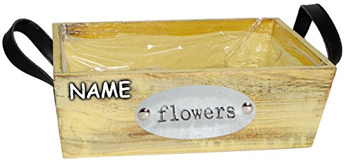alles-meine.de GmbH 1 Stück Deko - Blumentopf/Pflanzkübel/Pflanzschale - Holz - Flowers - gelb - incl. Name - lang - 25 cm - Pflanzkasten mit Henkel - Holzkiste/Holzb..