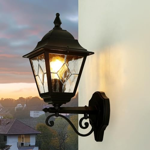 Licht-Erlebnisse XL Außen-Wandleuchte NORFOLK up Metall Glas Schwarz Premium-Qualität IP43 H:45cm Garten Terrasse Hauswand Außenleuchte Außenlampe Wandlampe rustikal