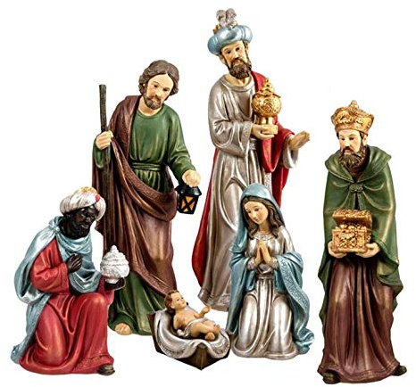 DRW Weihnachtskrippe, 6-teilig, aus Kunstharz, mit Sockel von 30 cm