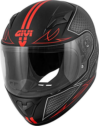 GIVI HPS - Casco Integral Infantil HJ04 Junior, Negro Mate/Rojo - Talla 50-JS