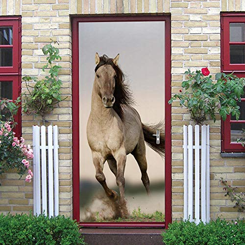 GSKBDQ Fototapete Türtapete Selbstklebend Modekreatives Pferd Türposter Abnehmbar Türfolie Poster Tapete 3D Kreative Türaufkleber Für Innentüren Wohnzimmer Schlafzimmer Küche Bad 77X200Cm