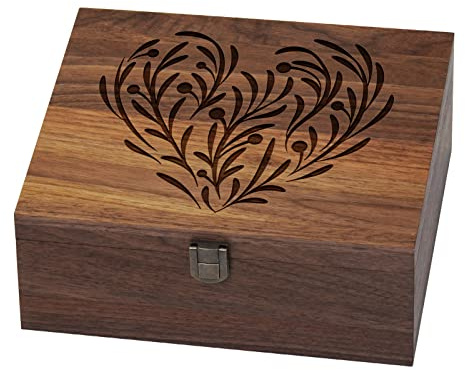 EDUROMI Walnut Wooden Memory Keepsake Box with Hinged Lid and Latch for Precious Items, Decorative Keepsake Box for Memories,Commemorative Gift
